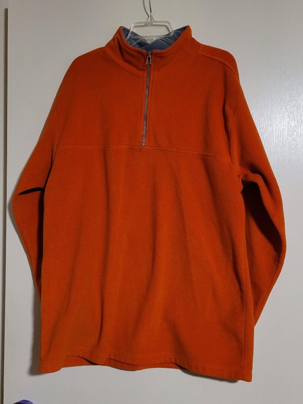 Vintage Men's orange quarter-zip fleece pullover w/ high collar and long sleeves
